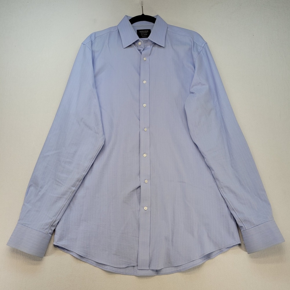 Nordstrom Dress Shirt Mens 16 36-37 Blue Herringbone Tech Smart Traditional Fit